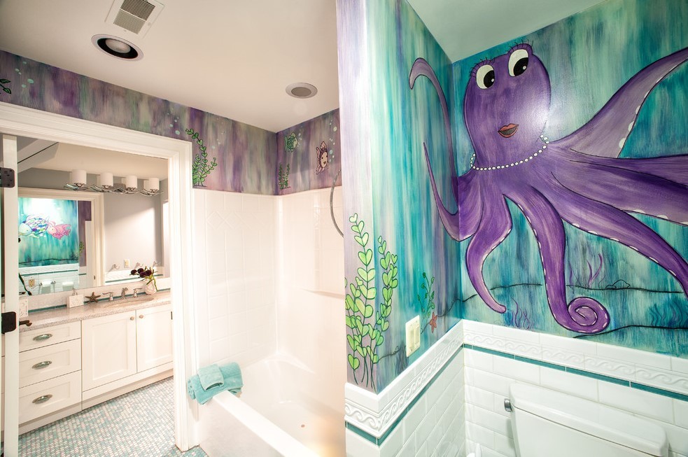 Entertaining Bathroom Paint Concepts Dive into a Rainbow Fish Mural