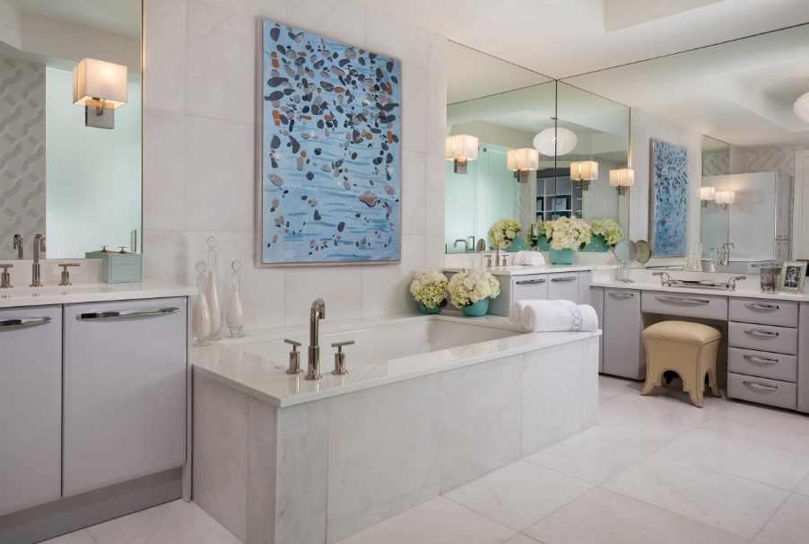 Luxury Bathrooms with Stone Alcove Bathtub: Art Meets Relaxation for Bathroom Art Ideas