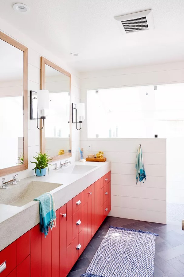 Vibrant Red-Orange Bathroom Paint Inspirations