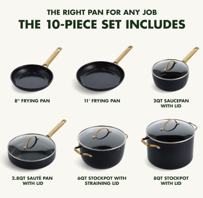 Black and Gold Cookware 10 Piece Set of GreenPan 3
